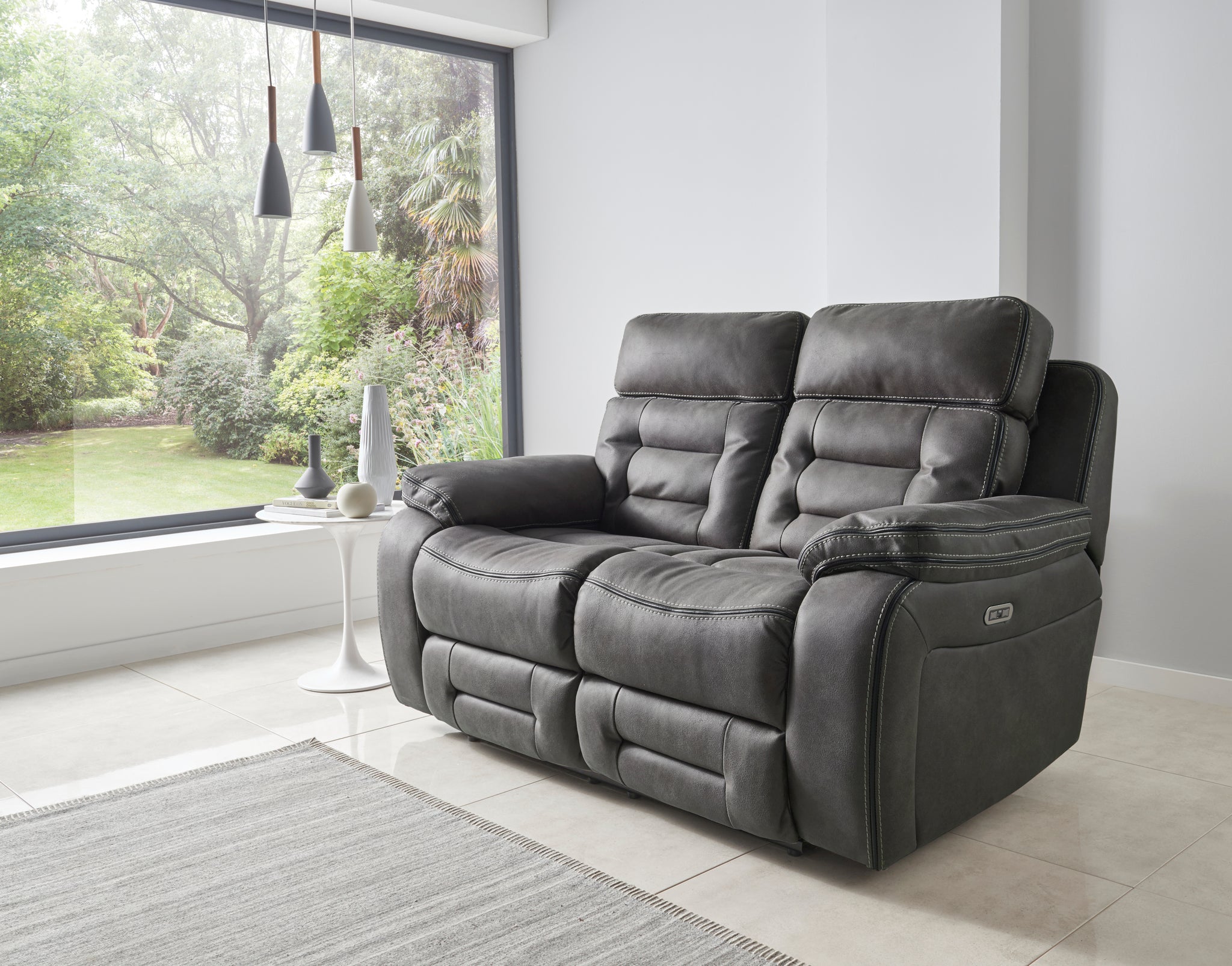 Two seater recliner with cup online holder