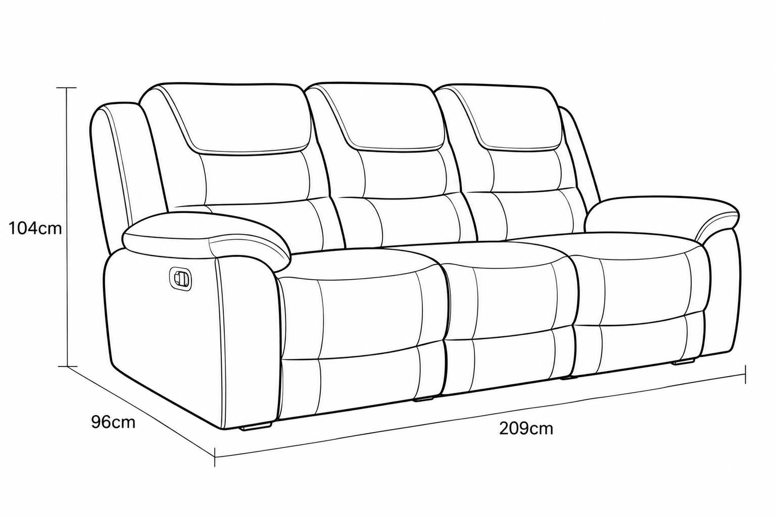 Myla Series | 3 Seater Manual Recliner Sofa