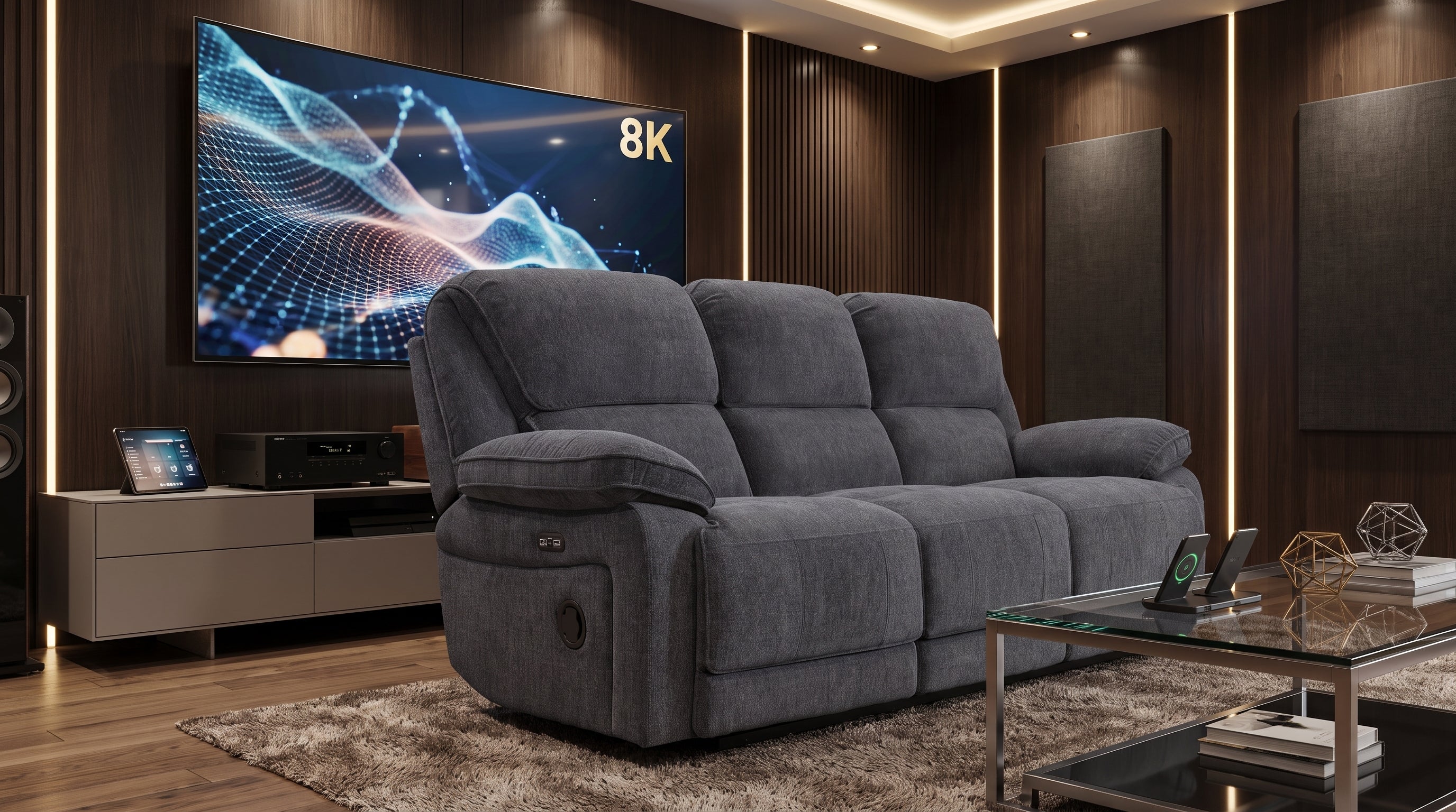 HP Collection | Douglas 3 Seat Electric Recliner with Drop Down Table