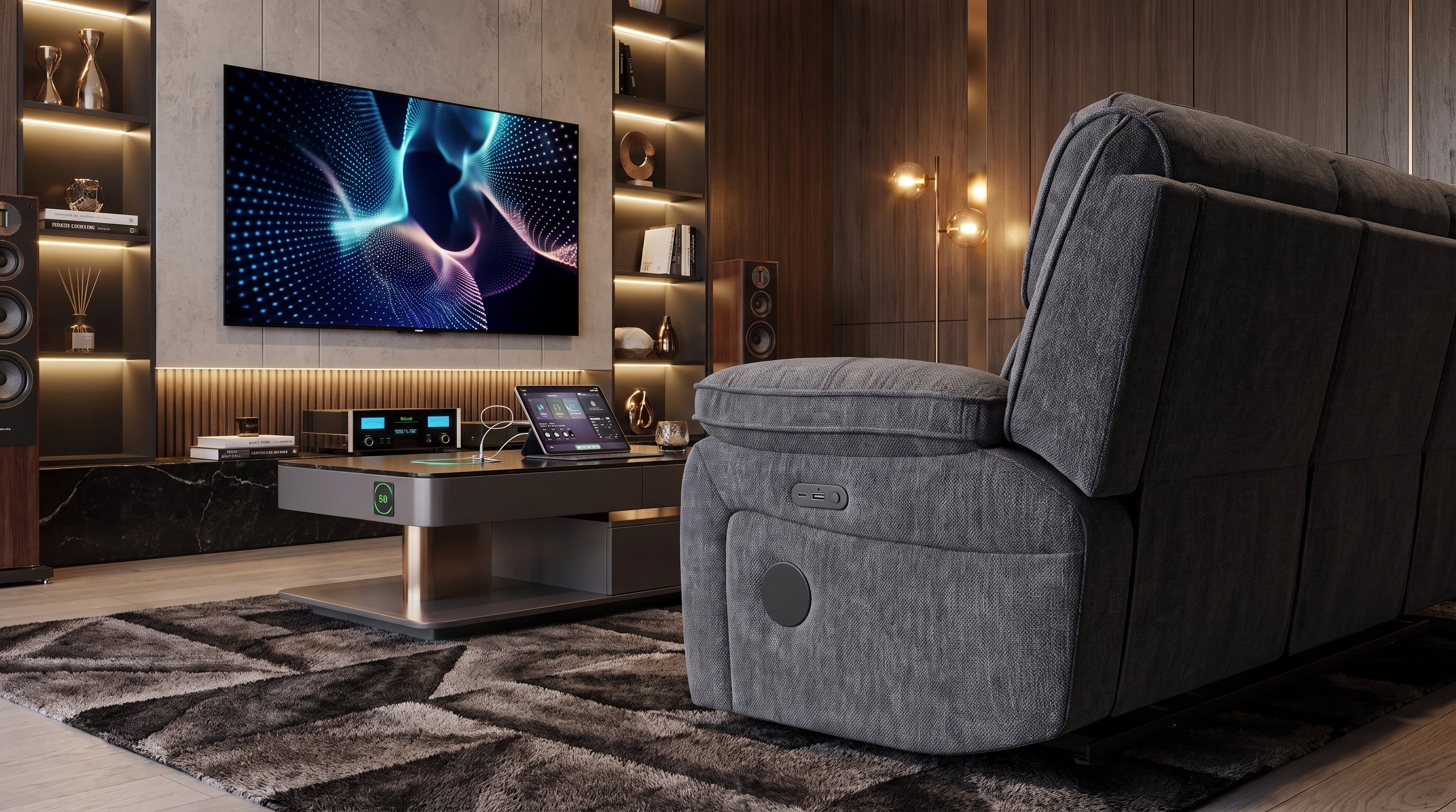 HP Collection | Douglas 3 Seat Electric Recliner with Drop Down Table