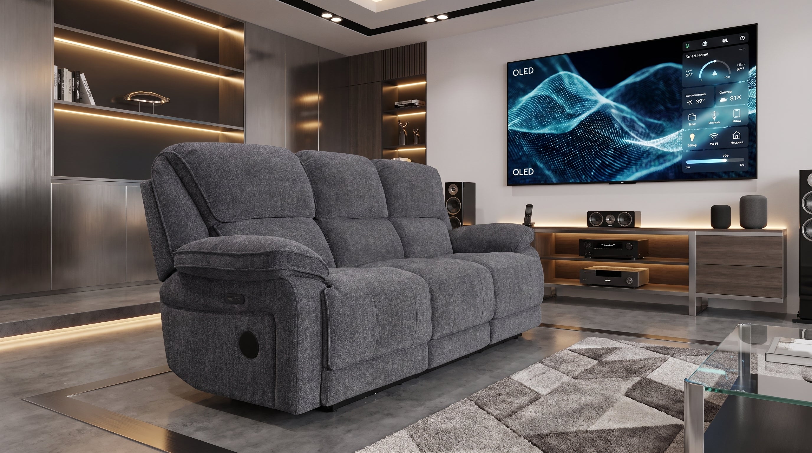HP Collection | Douglas 3 Seat Electric Recliner with Drop Down Table