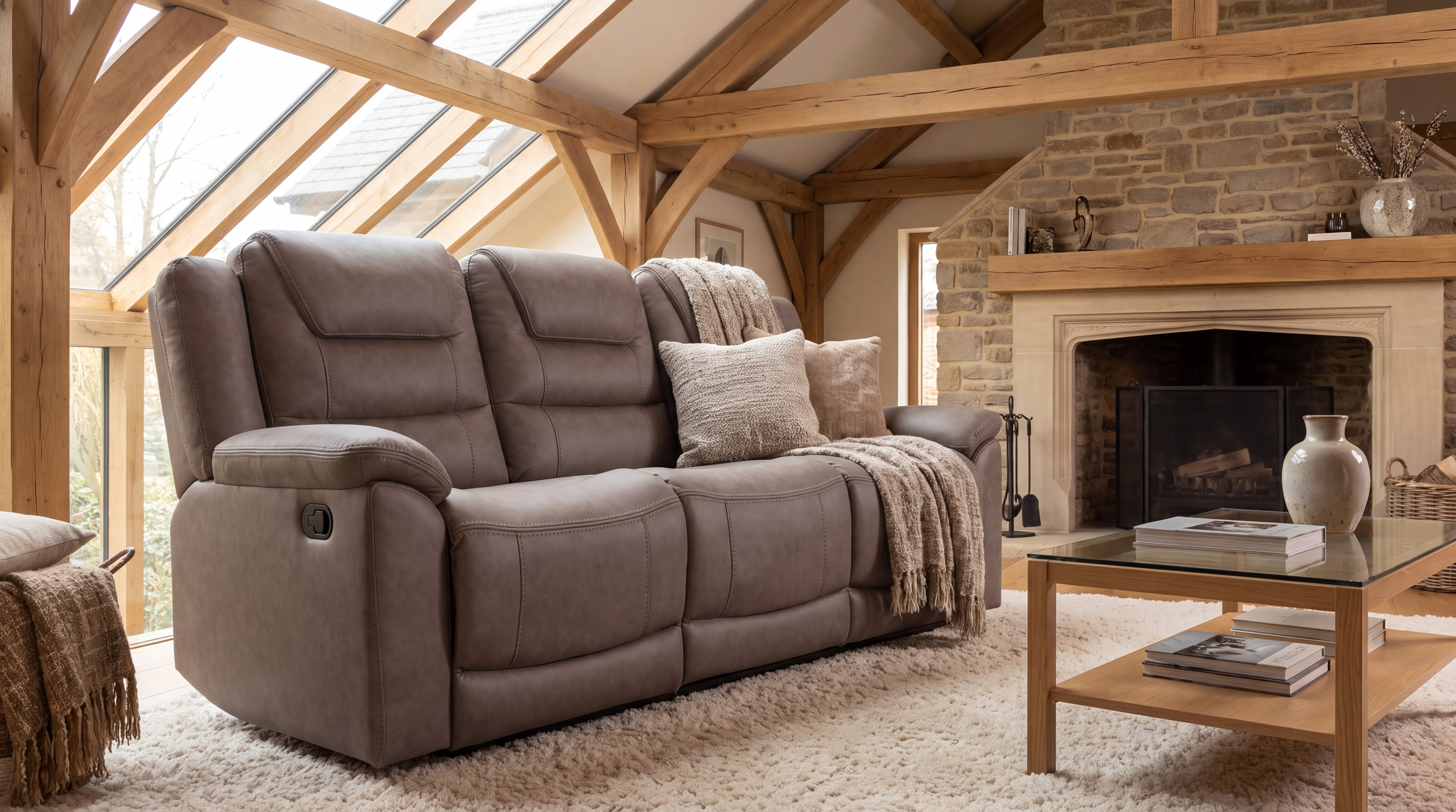 Myla Sand Series | 3 Seater Manual Recliner Sofa