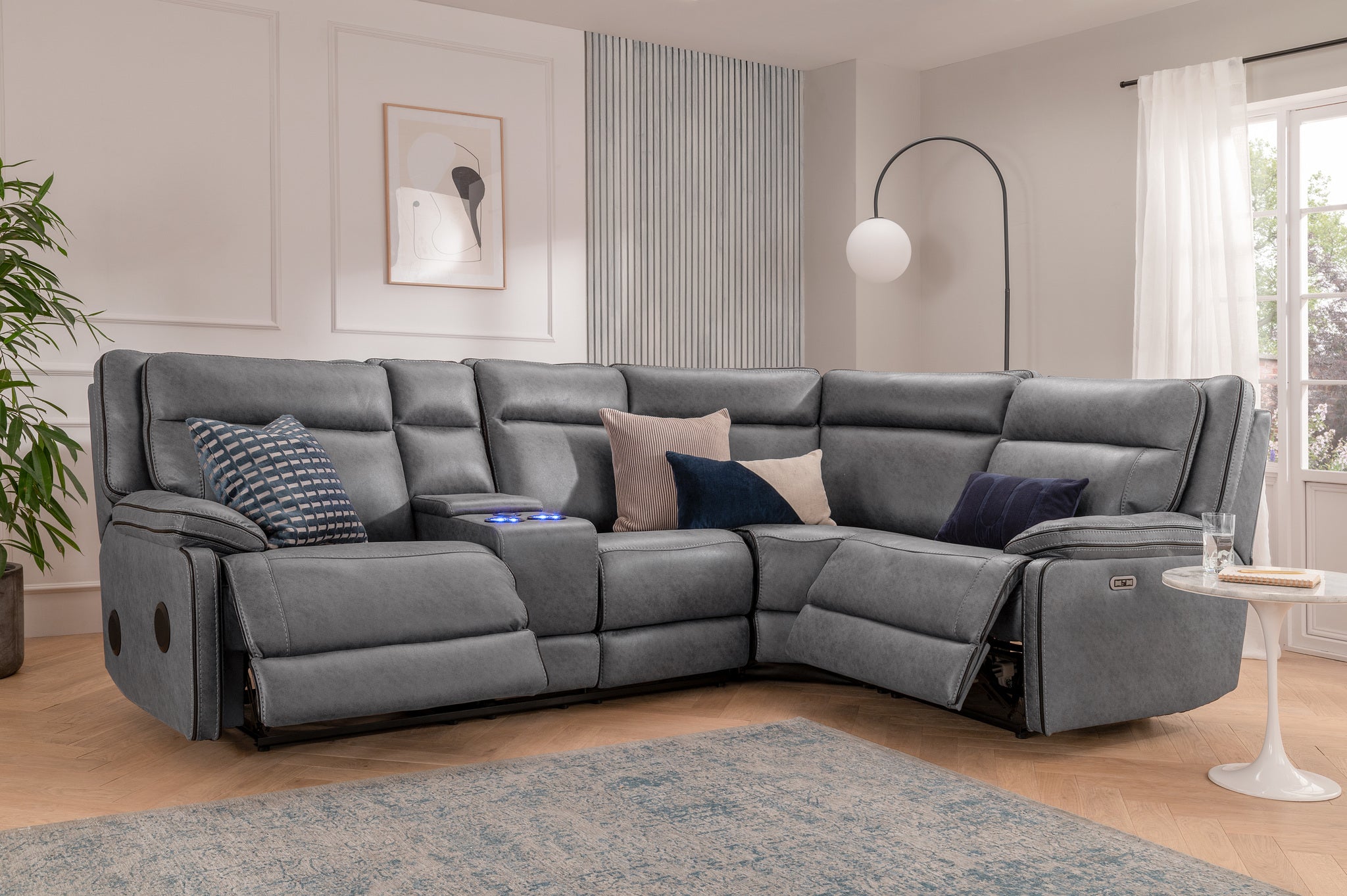 Reclining corner sofa outlet grey